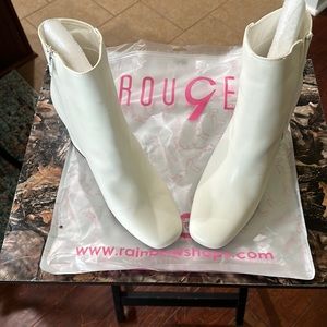 Patented Leather Toe Boots - Round Toe - Side Zipper - Block Heel